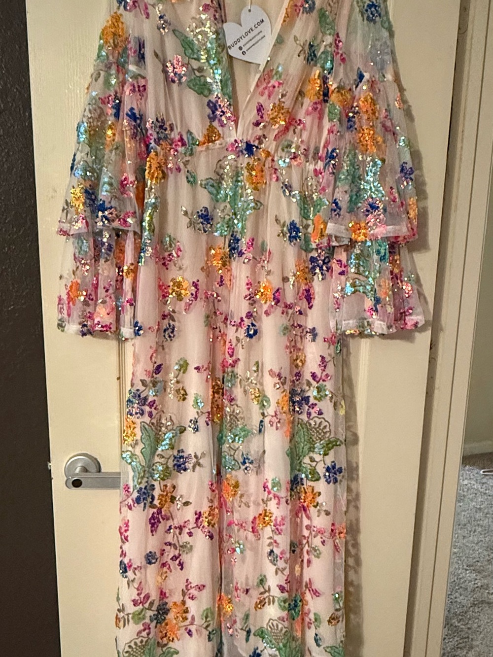 Buddy Love Pink Maxi Dress with Multicolor Sequin Florals